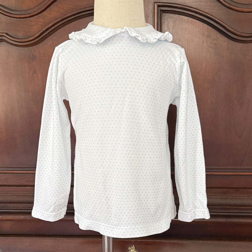 James & Lottie Blue Polka Dot Ruffle Collar Top 3T Peter Pan Collar Boutique